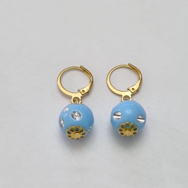 BRINCO BRUTO PARA BANHO ARGOLA DE PRESSÃO(CX84) BOLINHA AZUL COM STRASS(11MM) TAMANHO COM A BASE 28MM - PESO 2,9GR -  BRU100447A