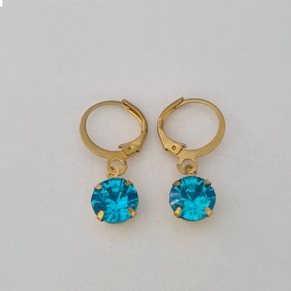 BRINCO BRUTO PARA BANHO ARGOLA DE PRESSÃO STRASS AZUL (8MM) TAMANHO COM A BASE 23MM - PESO 1,6GR -  BRU100448A