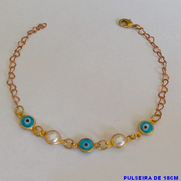 PULSEIRA NO BRUTO PRONTO PARA O BANHO (CX79) COM CRISTAL DE VIDRO COLORIDO - TAMANHO 18CM -  PESO TOTAL 2,2GR - BRUBRU2117A