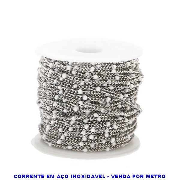 CORRENTE EM AÇO INOXIDAVEL 316L - CORRENTE VENDIDA POR METRO -LARGURA 2MM - BOLINHAS ESMALTADAS - AÇO000901