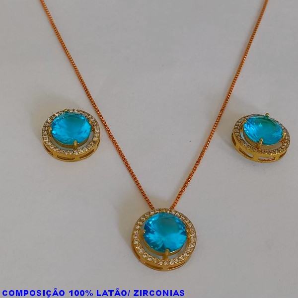 CONJUNTO NO BRUTO PRONTO PARA O BANHO COM CORRENTE VENEZIANA 45CM+EXTENSOR BRINCO E BASE EM ALTA FUSÃO CRAVEJADA E  ZIRCONIA DE 10X10MM - PESO 8.2GR - BRU6419