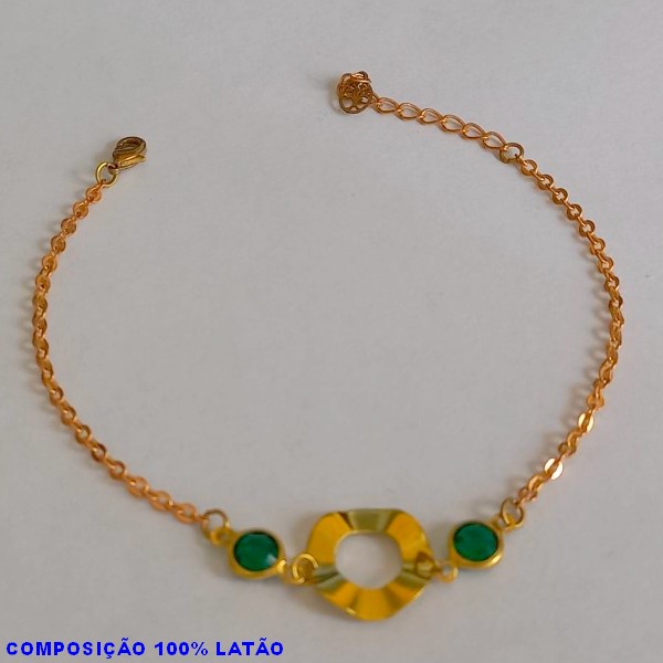 PULSEIRA NO BRUTO PRONTO PARA O BANHO(CX106) - CIRCULO VASADO ONDULADO -(E1867)COM CRISTAL VERDE - PESO TOTAL 2.1GR -BRU1049