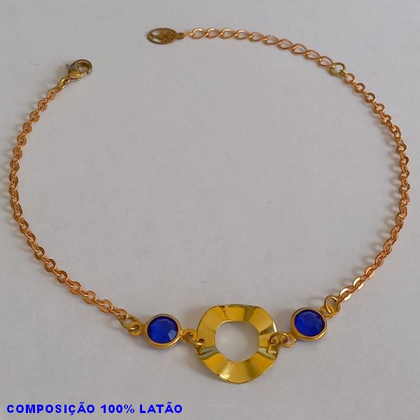 PULSEIRA NO BRUTO PRONTO PARA O BANHO - CIRCULO VASADO ONDULADO -(E1867)COM CRISTAL AZUL - PESO TOTAL 2.1GR -BRU0504