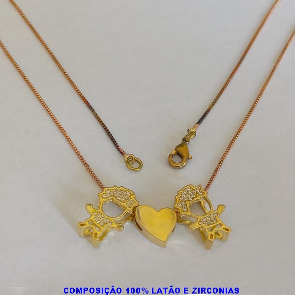 GARGANTILHA NO BRUTO PRONTO PARA O BANHO - COM CORRENTE VENEZIANA DE 45CM - COM FECHO LAGOSTA - COM DDOIS MENINO CRAVEJADO DE 15MM -PESO TOTAL 4,9GR - BRU7305A