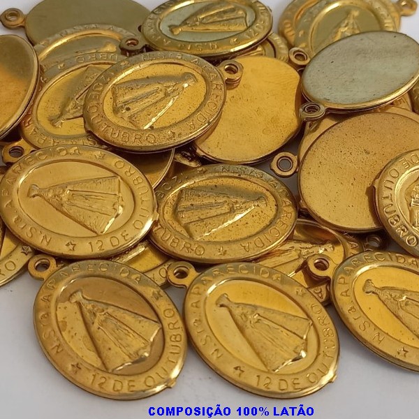 ACESSORIO NO BRUTO PRONTO PARA O BANHO (CX22)) (E1776)(SEM CONTRA ARGOLA) MEDALHA DUPLA DE NOSSA SENHORA APARECIDA - TAMANHO 28MM(2,8CM) PESO TOTAL 1,8GR -BRU000948