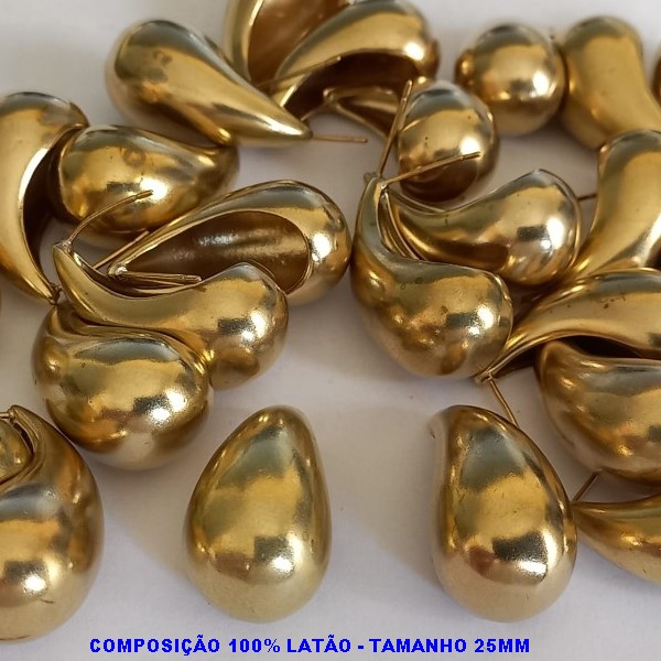 BRINCO NO BRUTO PRONTO PARA O BANHO -(COMPOSIÇÃO 100% LATÃO) TAMANHO 25MM(2,5CM) PESO DO PAR 8.9GR - BRU6453
