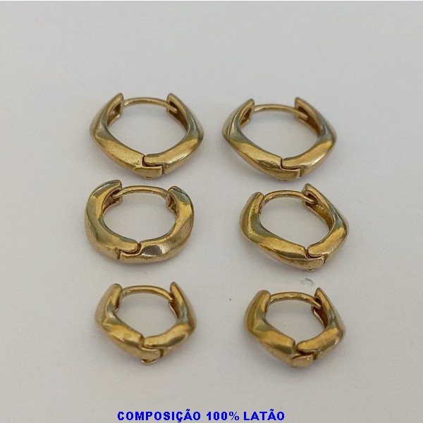 BRINCO NO BRUTO PRONTO PARA O BANHO - (COMPOSIÇÃO 100% LATÃO - TRIO COM TREIS PAR TAMANHOS  14/12/10MM - PESO TOTAL 4,8GR - BRU5667