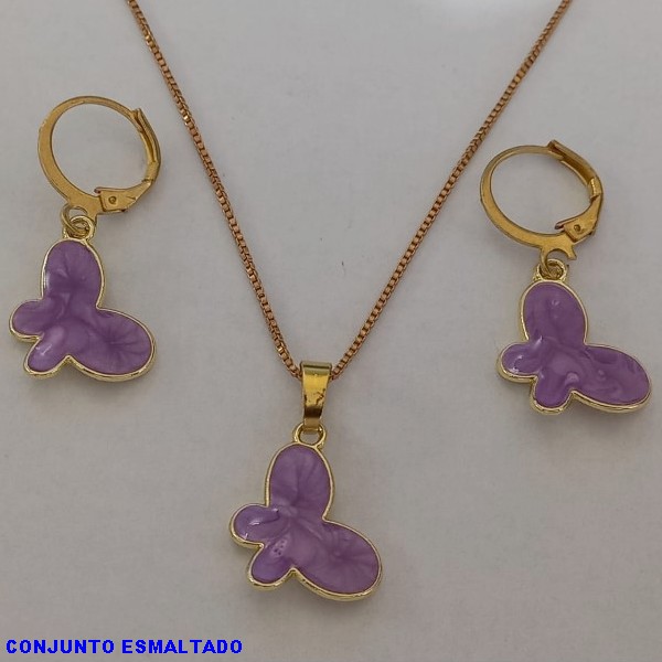 CONJUNTO BRUTO PRONTO PARA O BANHO COM CORRENTE VENEZIANA 45CM - BRINCO COM ARGOLINHA DE PRESSAO - BORBOLETA ESMALTADA 16MM - PESO TOTAL 6.0GR - BRU3601A