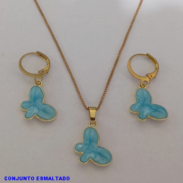 CONJUNTO BRUTO PRONTO PARA O BANHO COM CORRENTE VENEZIANA 45CM - BRINCO COM ARGOLINHA DE PRESSAO - BORBOLETA ESMALTADA 16MM - PESO TOTAL 6.0GR - BRU3603A