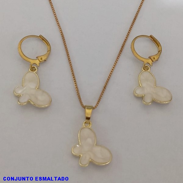 CONJUNTO BRUTO PRONTO PARA O BANHO - (cx104) COM CORRENTE VENEZIANA 45CM - BRINCO COM ARGOLINHA DE PRESSAO - BORBOLETA ESMALTADA 16MM - PESO TOTAL 6.0GR - BRU3604A