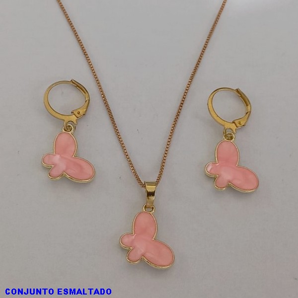 CONJUNTO BRUTO PRONTO PARA O BANHO COM CORRENTE VENEZIANA 45CM - BRINCO COM ARGOLINHA DE PRESSAO - BORBOLETA ESMALTADA 16MM - PESO TOTAL 6.0GR - BRU3605A