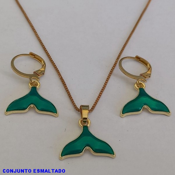 CONJUNTO BRUTO PRONTO PARA O BANHO(CX78) COM CORRENTE VENEZIANA 45CM - BRINCO COM ARGOLINHA DE PRESSAO - RABO DE BALEIA ESMALTADA 16MM - PESO TOTAL 6.0GR - BRU3802A