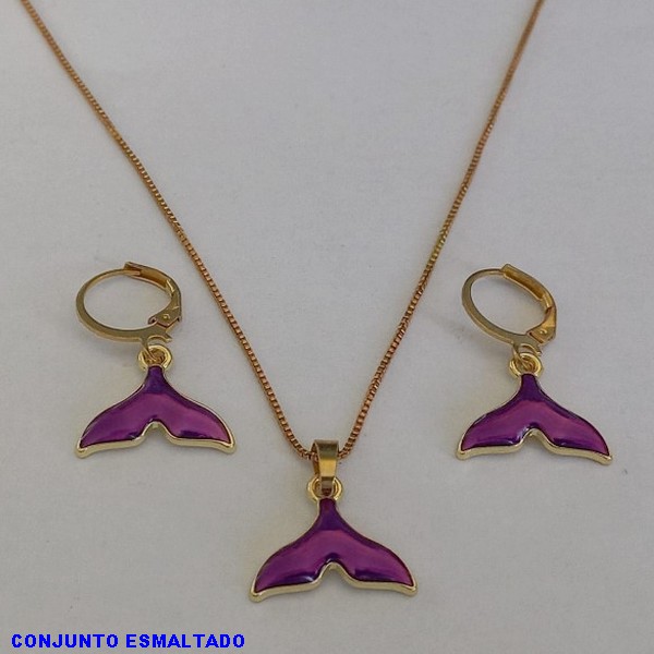 CONJUNTO BRUTO PRONTO PARA O BANHO(CX78) COM CORRENTE VENEZIANA 45CM - BRINCO COM ARGOLINHA DE PRESSAO - RABO DE BALEIA ESMALTADA 16MM - PESO TOTAL 6.0GR - BRU38023A