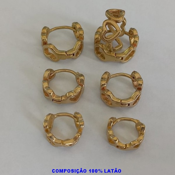 BRINCO NO BRUTO PRONTO PARA O BANHO VENDAS POR TRIO(3 PAR)TAMANHOS  TRIO NOS TAMANHOS 10/12/14MM  - BRINCO DE ARGOLINHA DE CORAÇÃO ARGOLINHA DE PRESSÃO(TRANQUETA) PESO TOTAL 5.8 - BRU1256