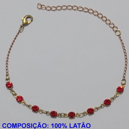 PULSEIRA NO BRUTO PRONTO PARA O BANHO(CX112)- PULSEIRA FEMININA COM OITO CRISTAIS NA COR VERMELHO - TAMANHO 17CM + EXTENSOR - PESO 1.0GR E FECHO LAGOSTA - BRU11018A