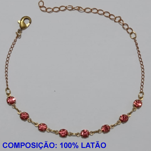 PULSEIRA NO BRUTO PRONTO PARA O BANHO(CX92)- PULSEIRA FEMININA COM OITO CRISTAIS NA COR ROSA - TAMANHO 17CM + EXTENSOR - PESO 1.9GR E FECHO LAGOSTA - BRU11021A