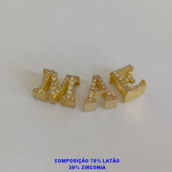PINGENTE NO BRUTO PRONTO PARA BANHO (CX63) -  COMPOSIÇÃO 70% LATÃO E 30% ZIRCONIA "( LETRAS M/A/E)" PESO DAS TREIS LETRA 2,6GR - BRU000152