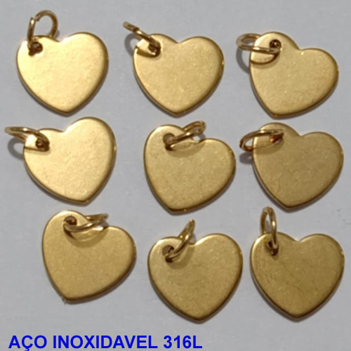 ACESSÓRIO EM AÇO INOXIDÁVEL 316L(CX121)  - CORAÇÃO LISO (DOURADO) 10MM COMPOSIÇÃO 100% AÇO INOXIDÁVEL DOURADO- AÇO000915