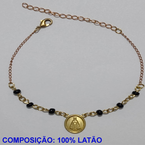 PULSEIRA NO BRUTO PRONTO PARA O BANHO(CX104)- PULSEIRA FEMININA  MEDALHA NOSSA SENHORA APARECIDA COM MIÇANGAS - TAMANHO 18CM + EXTENSOR - PESO 2.1GR E FECHO LAGOSTA - BRU11027A