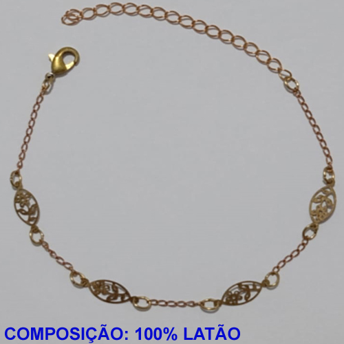 PULSEIRA NO BRUTO PRONTO PARA O BANHO- PULSEIRA FEMININA QUATRO FOLHAS VAZADO COM DESENHO DE FLORES - TAMANHO 17CM + EXTENSOR - PESO 1.1GR E FECHO LAGOSTA - BRU11030A