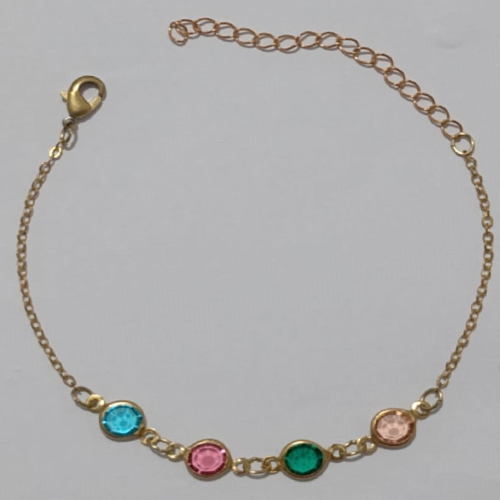 PULSEIRA NO BRUTO PRONTO PARA O BANHO - PULSEIRA FEMININA COM QUATRO CRISTAL (AZUL-ROSA-VERDE-LARANJA) - TAMANHO 16CM + EXTENSOR - PESO 1.6GR E FECHO LAGOSTA - BRU11042A