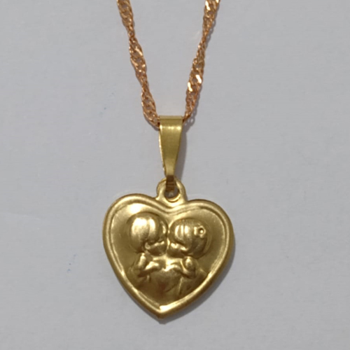 GARGANTILHA NO BRUTO PRONTO PARA O BANHO(CX110) -  (E1578) GARGANTILHA COM CORRENTE SINGAPURA E PINGENTE CORAÇÃO 1 LADO NAMORADOS SE BEIJANDO 2 LADO ESCRITO AMOR EM ALTO RELEVO  - TAMANHO 45CM - PESO  2.7GR - BRU001025A