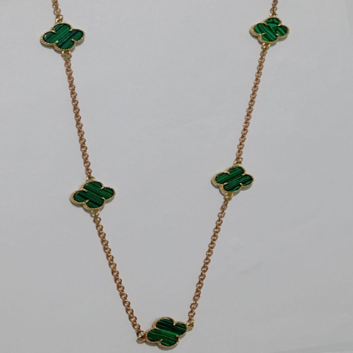 GARGANTILHA (COLAR ) NO BRUTO PRONTO PARA O BANHO (VAN CLEEF)- COM CORRENTE CADEADO COLAR DE 60CM(COR VERDE) - COM CINCO TREVO 13.2MM - PESO TOTAL 8.6GR - TREVO 70% LATÃO E 30% VIDRO - BRU07535