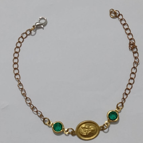 PULSEIRA NO BRUTO PRONTO PARA O BANHO(CX98)- PULSEIRA FEMININA MEDALHA JESUS + DUAS ZIRCONIA (VERDE) - TAMANHO 18CM - PESO 2.0GR E FECHO LAGOSTA - BRU110060