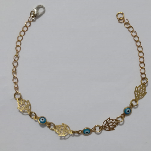 PULSEIRA NO BRUTO PRONTO PARA O BANHO(CX92) - PULSEIRA FEMININA TRÊS OLHO GREGO + TRÊS FOLHAS VAZADAS - TAMANHO 18CM - PESO 1.4GR E FECHO LAGOSTA - BRU110062