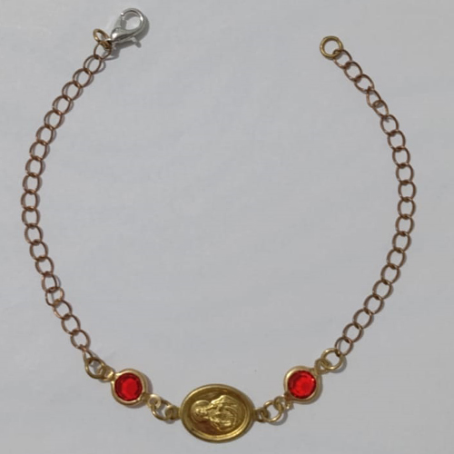 PULSEIRA NO BRUTO PRONTO PARA O BANHO(CX98) - PULSEIRA FEMININA MEDALHA JESUS + DOIS ZIRCONIA (VERMELHO) - TAMANHO 18CM - PESO 2.0GR E FECHO LAGOSTA - BRU110065