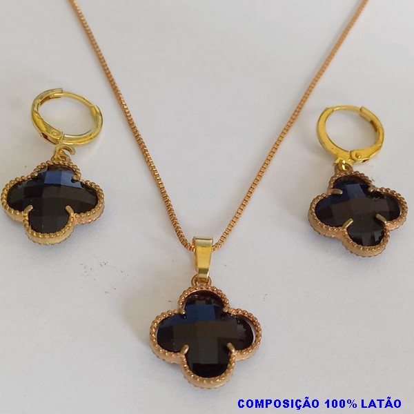 CONJUNTO (VAN CLEFF) NO BRUTO PRONTO PARA O BANHO  - GARGANTILHA  COM CORRENTE VENEZIANA DE 45CM - BRINCO 13.4MM COM ARGOLA DE PRESSÃO - PESO TOTAL: 7.2GR - BRU8895A