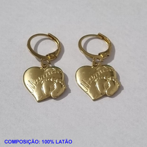 BRINCO BRUTO PRONTO PARA BANHO ARGOLA DE PRESSÃO(5289)CORAÇÃO C/ PEZINHO MAMÃE 14MM - PESO TOTAL 2,6GR - BRU001042A