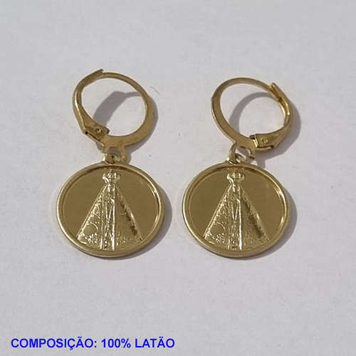 BRINCO BRUTO PRONTO PARA BANHO ARGOLA DE PRESSÃO(1534) REDONDO C/ N.S. APARECIDA 15MM - PESO TOTAL 2,9GR - BRU001043A