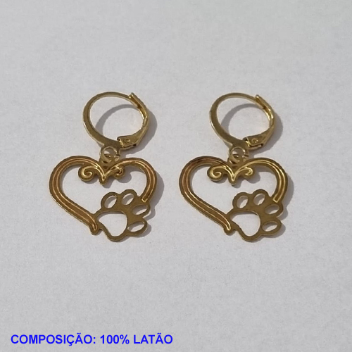 BRINCO BRUTO PRONTO PARA BANHO ARGOLA DE PRESSÃO (507) CORAÇÃO C/ PATA CACHORRO 16M- PESO TOTAL 1,5GR - BRU001045A