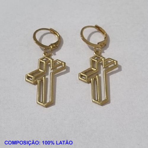 BRINCO BRUTO PRONTO PARA BANHO ARGOLA PRESSÃO (02) CRUZ 3D 16MM - PESO TOTAL 2,3GR - BRU001049A