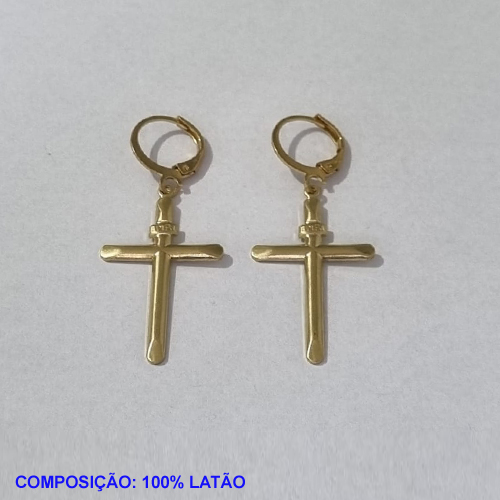 BRINCO BRUTO PRONTO PARA BANHO ARGOLA PRESSÃO (32) CRUZ ESTAMPADA 30MM - PESO TOTAL 2,3GR - BRU001057A