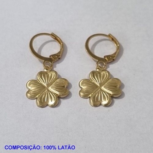 BRINCO BRUTO PRONTO PARA BANHO ARGOLA DE PRESSÃO (804)TREVO 14MM- PESO TOTAL 1,9GR - BRU001073A