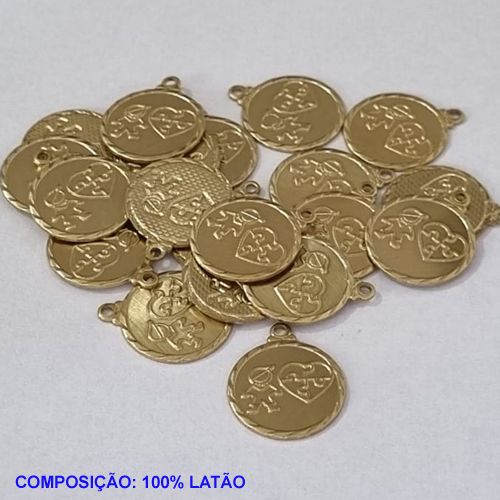 ACESSORIO -PINGENTE NO BRUTO PRONTO PARA O BANHO -(VENDIDO POR UNIDADE) COMPOSIÇÃO 100% LATÃO - PESO TOTAL 1,1GR- REDONDO MENINO AUTISMO 15MM (5275) - BRU000999