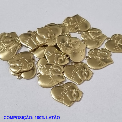 ACESSÓRIO BRUTO PRONTO PARA BANHO - (5289) CORAÇÃO C/ PEZINHO MAMÃE VENDIDA POR UNIDADE COMPOSIÇÃO LATÃO - PESO 0,9GR - TAMANHO 14MM BRU001017