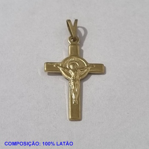 PINGENTE BRUTO PRONTO PARA BANHO (CX31) CRUZ JESUS 16MM PESO TOTAL 0,8GR - BRU001096A