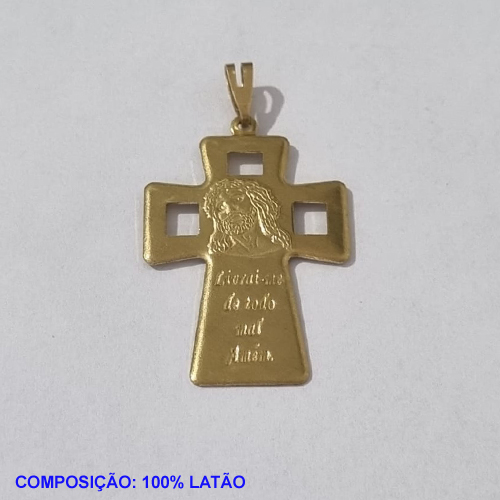 PINGENTE BRUTO PRONTO PARA BANHO  CRUZ JESUS LIVRAÍ ME TODO MAL AMÉM (3.1032)27MM PESO TOTAL 2,8GR - BRU001101A