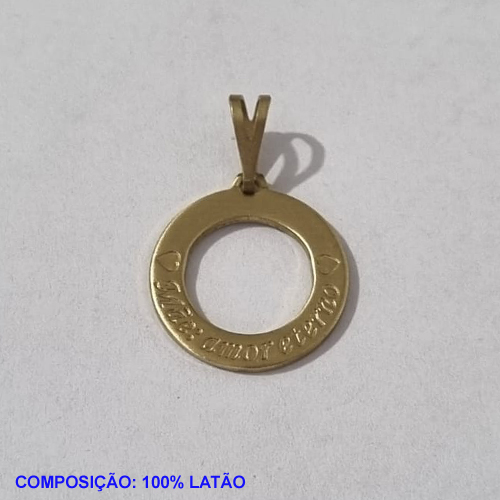 PINGENTE BRUTO PRONTO PARA BANHO REDONDO AMOR ETERNO VAZADO 15MM PESO TOTAL 1,0GR - BRU001106A