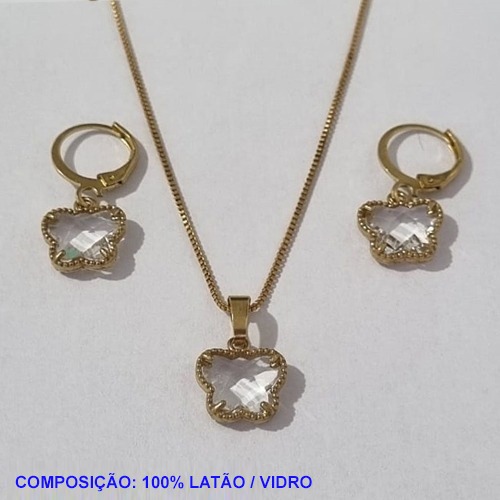 CONJUNTO (VAN CLEFF) NO BRUTO PRONTO PARA O BANHO  - GARGANTILHA  COM CORRENTE VENEZIANA DE 45CM - BRINCO 11MM COM ARGOLA DE PRESSÃO CRISTAL - PESO TOTAL: 5,0GR - BRU001120A