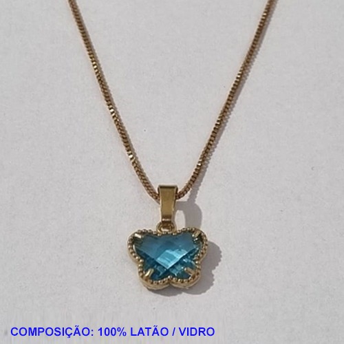 GARGANTILHA NO BRUTO PRONTO PARA O BANHO - COM CORRENTE VENEZIANA DE 45CM - PEDRA VAN CLEEF  AZUL 11MM - PESO TOTAL 2,8GR - BRU001124A