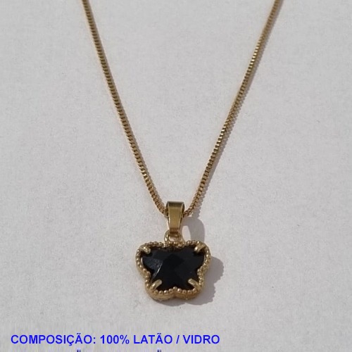 GARGANTILHA NO BRUTO PRONTO PARA O BANHO - COM CORRENTE VENEZIANA DE 45CM - PEDRA VAN CLEEF PRETA 11MM - PESO TOTAL 2,8GR - BRU001125A