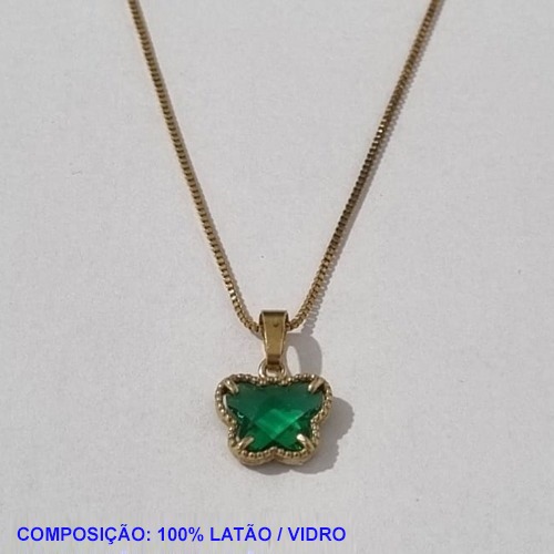 GARGANTILHA NO BRUTO PRONTO PARA O BANHO - COM CORRENTE VENEZIANA DE 45CM - PEDRA VAN CLEEF VERDE 11MM - PESO TOTAL 2,8GR - BRU001127A