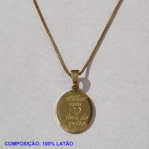 GARGANTILHA NO BRUTO PRONTO PARA O BANHO(5338) - COM CORRENTE VENEZIANA DE 45CM - OVAL BORDA DIAMANTADA"FILHA MEU CORAÇÃO..." 13MM - PESO TOTAL 3,4GR - BRU001130A