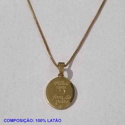 GARGANTILHA NO BRUTO PRONTO PARA O BANHO(5336) - COM CORRENTE VENEZIANA DE 45CM - OVAL BORDA DIAMANTADA"FILHO MEU CORAÇÃO..."13MM - PESO TOTAL 3,4GR - BRU001132A