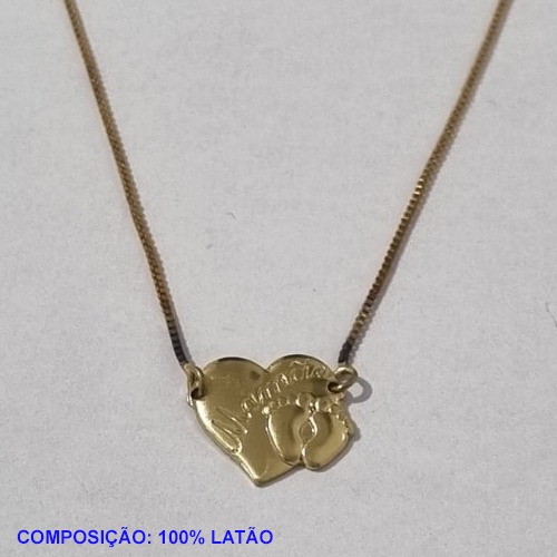 GARGANTILHA NO BRUTO PRONTO PARA O BANHO - COM CORRENTE VENEZIANA DE 45CM - CORAÇÃO C/ PEZINHO MAMÃE C/ 2 FURO 15MM - PESO TOTAL 2,0GR - BRU001133A