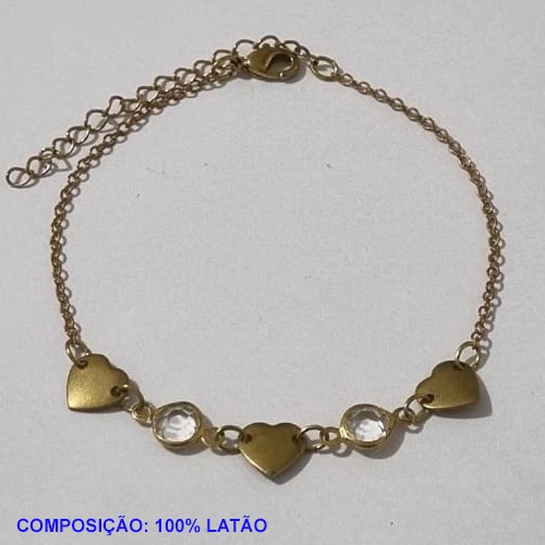 PULSEIRA NO BRUTO PRONTO PARA O BANHO -  PULSEIRA FEMININA CORAÇÕES LIDOS COM PEDRA CRISTAL- TAMANHO 18CM + EXTENSOR - PESO 1,8GR  E FECHO LAGOSTA - BRU001137A